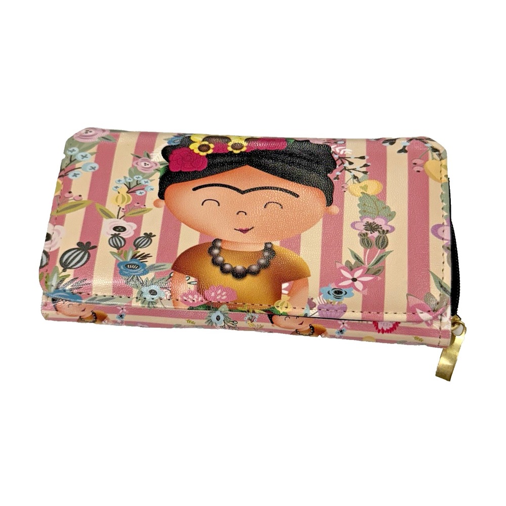 Women's /Teen's Pink Floral Multi Pocket Graphic Wallet Zip/Magnetic Close